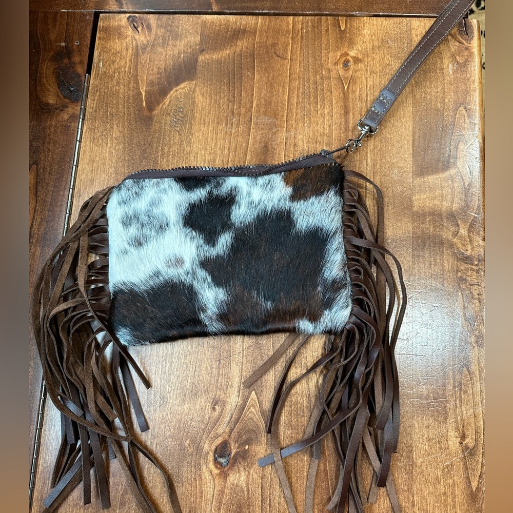 Cowhide alligator large wristlet bag
